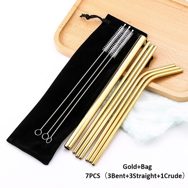 Colorful Reusable Metal Drinking Straws with Brush