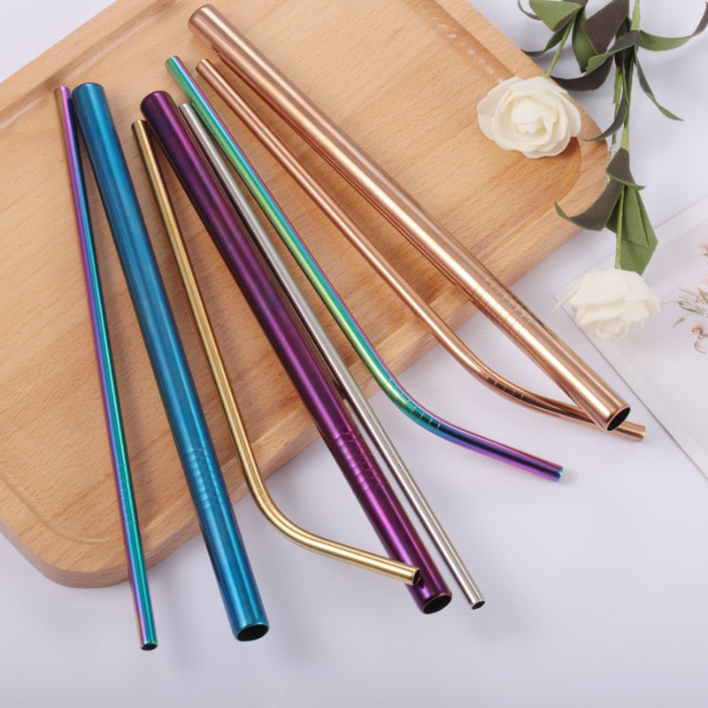 Colorful Reusable Metal Drinking Straws with Brush